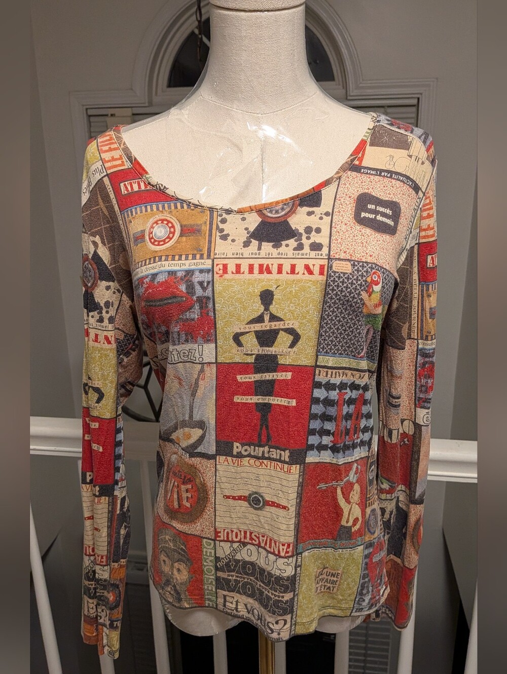 Aventures des Toiles Art to Wear French Graphic Print Long Sleeve Size 40 (M)